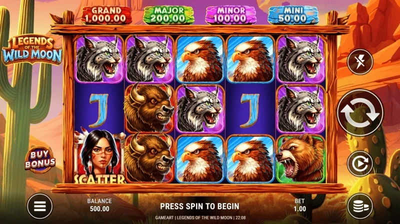 Legends of the Wild Moon - écran de jeu de la grille 5x3